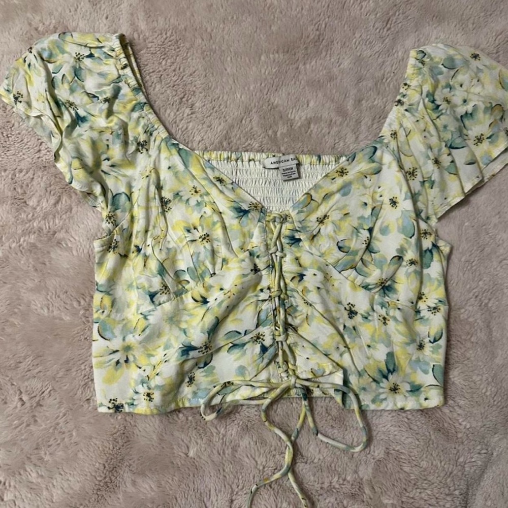 American Eagle Outfitters Yellow and Blue Floral Blouse